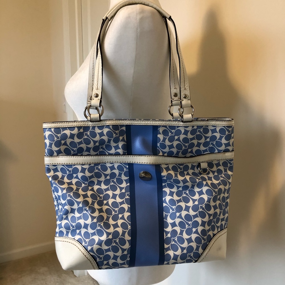 Coach Light Blue & White Leather Purse